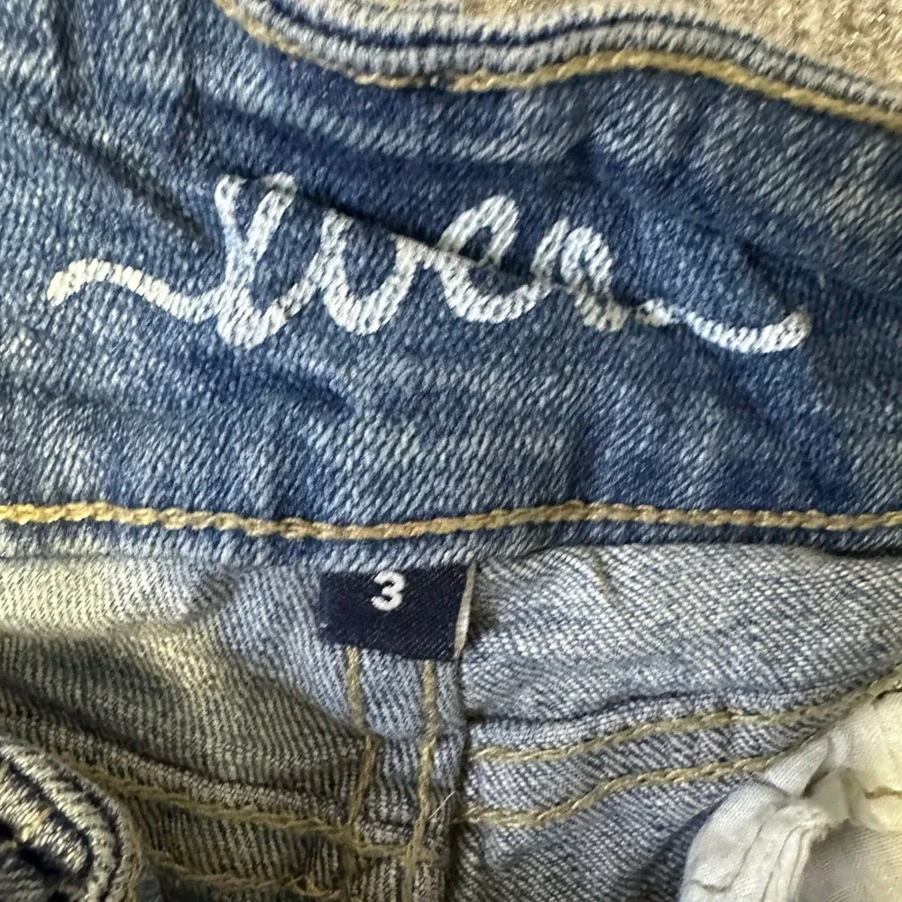 Lola Denim Shorts Womens Size 3 Blue Low Rise Distressed Mini Jean Shorts